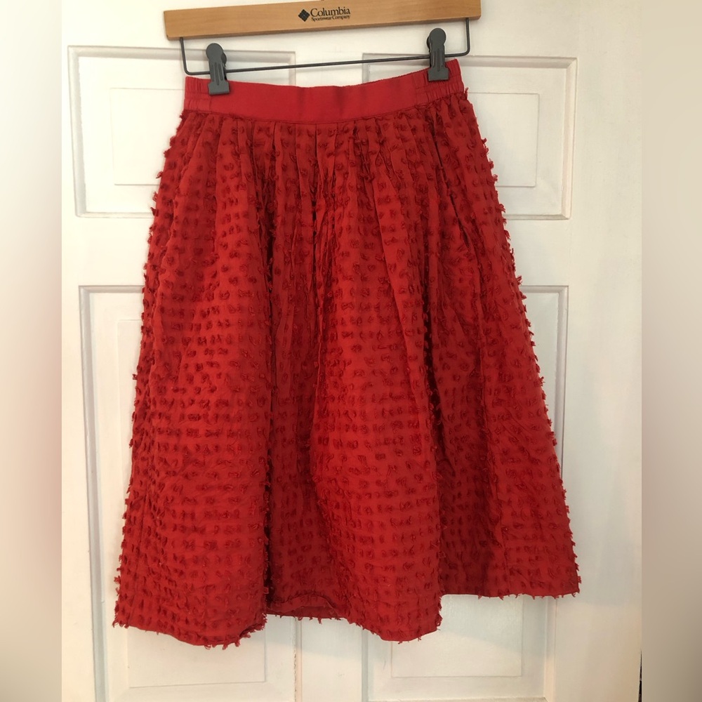J. Crew Red Textured A-Line Midi Skirt